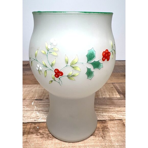 Floating Candle Holder Pfaltzgraff Winterberry Frosted Glass Holly Berry Green - Picture 2 of 5